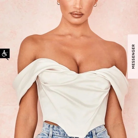 House of CB Tops - House of CB IVORY SATIN DRAPED SHOULDER CORSET TOP - XS